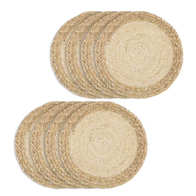 8Pcs Boho Woven Placemats, Beige 30x30cm, Bohemian Style Table Mats for Dining Table Home Kitchen Decor