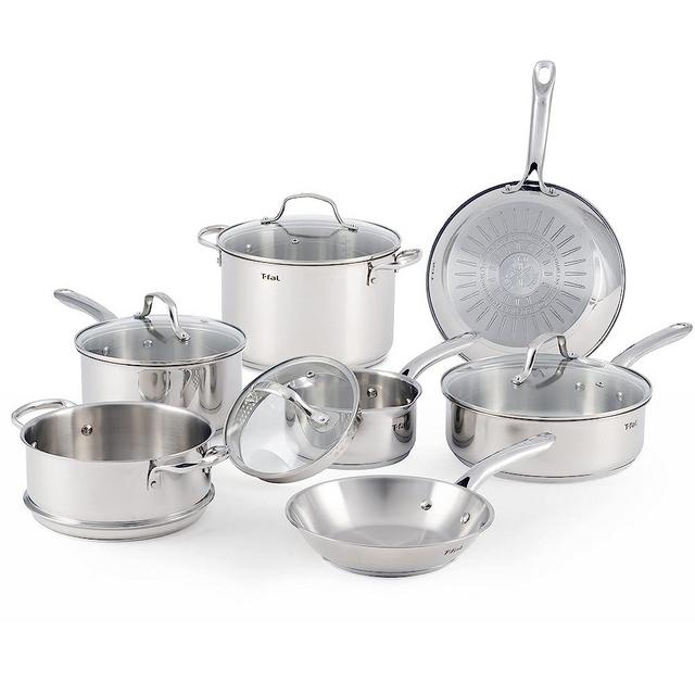 T-fal Stainless Steel Cookware Set 11 Piece Induction, Pots and Pans, Dishwasher Safe