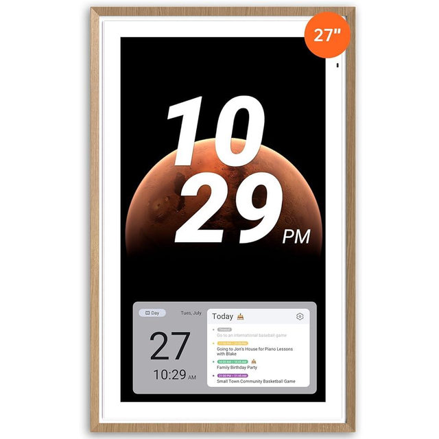 ApoloSign 27” Digital Calendar: Dual Mode Calendar with Google Play & Multi-calendar Sync, Electronic Planner & Chore Chart, Smart Touchscreen, Interactive Display for Family Schedules (Teak Wood, 27-inch)