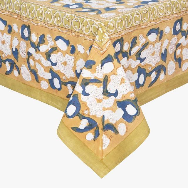 Camille Cotton Tablecloth, 59" X 59" - Blue/Dijon