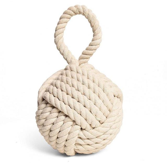 Pomeat Decorative Rope Door Stop, Weighted Door Stopper, Knot Nautical, Heavy Doorstop for Bedroom, Living Room Door, Window Wedge, Bookend 6.25 inch (White)