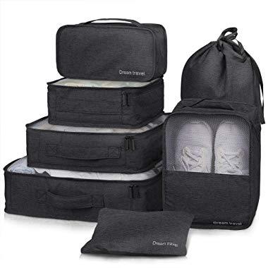 Packing Cubes VAGREEZ 7 Pcs Travel Luggage Packing Organizers Set with Laundry Bag (Black)