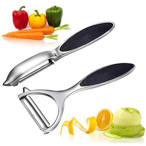 Vegetable Peeler Potato Peelers for Kitchen 2 PCS Peeler Stainless Steel For Carrot Apple Pear Mango Cucumber Eggplant Veggie Fruit Chocolate Y & I Shape Swivel Blades with Ergonomic Non-Slip Handle