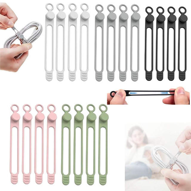 Data Cable Organizer, 2026 Upgrade Silicone Headphone Organizer, Silicone Cable Ties Reusable Cable Management Organizer Multipurpose Elastic Cord Organizer for Bundling and Fastening Cable (20Pcs)