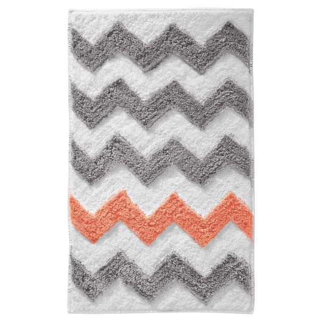 Chevron Microfiber Rectangular Rug 34"x21" Light Gray/Coral - iDESIGN