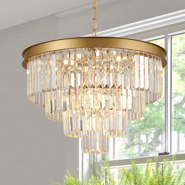 A AXILIXI Modern Crystal Chandeliers Gold 24” Round Chandelier for Dining Room 12 Light Ceiling Pendant Light Fixture Raindrop Luxury Gold Flush Mount Chandelier for Entryway Living Room