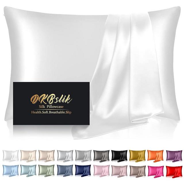 Silk Pillowcase for Hair and Skin, Mulberry Silk Pillow Cases King Size, Anti Acne Cooling Sleep Both Sides Natural Silk Satin Pillow Case Covers with Hidden Zipper, Gifts for Women Men, White