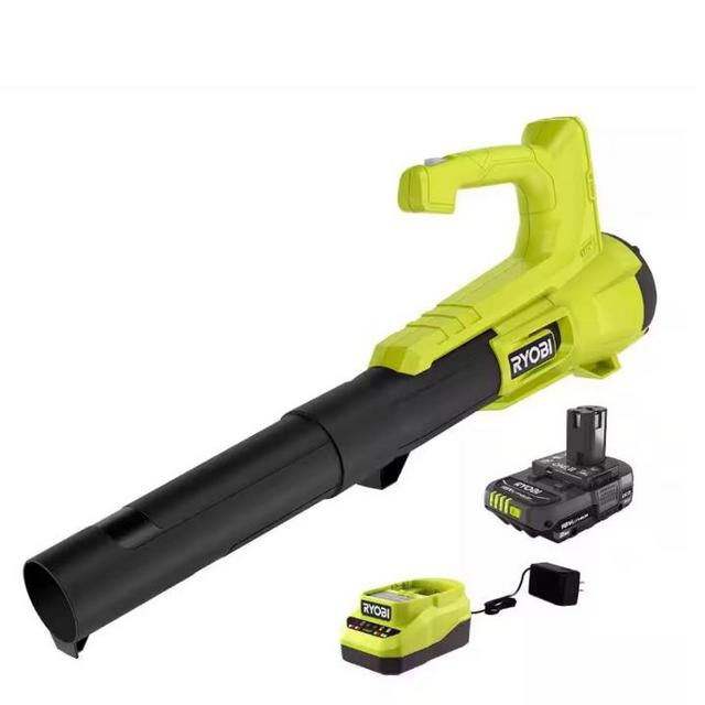 RYOBI ONE+ 18V 90 MPH 250 CFM Cordless Battery Leaf Blower/Sweeper with 2.0 Ah Battery and Charger