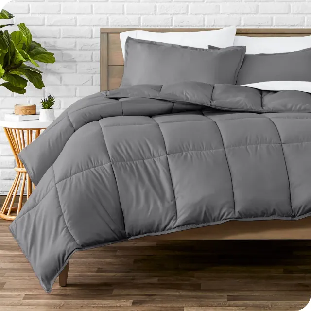 Bare Home 3-Piece Goose Down Alternative Comforter Set in Grey, Oversized Queen