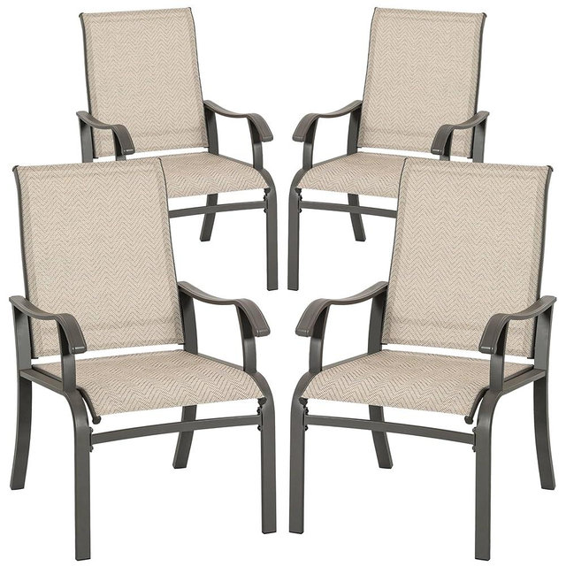 NUU GARDEN Patio Dining Chairs Set of 4, All Weather Textilene Patio Chairs,Powder-Coated Metal Frame Outdoor Patio Bistro Dining Chairs for Lawn Garden Backyard, Beige