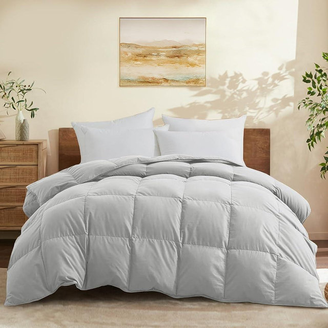 Joysoul California King Size Down Comforter - All Season Ultra Soft Goose Down & Feather Fiber Fill, Luxury Hotel Light Gray Duvet Insert with Corner Tabs (104" X 94")