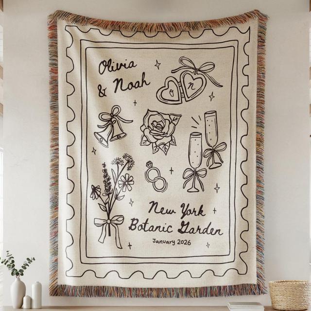 Custom Wedding Woven Blanket Personalized Bridal Shower Gift for Bride To Be Wedding Keepsake Throw Personalized Anniversary Gift for Couple
