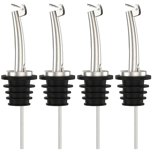 4 Pcs Oil Spout Liquor Pourers Bottle Spout Speed Pourer Olive Oil and Vinegar Stopper Spout for About 3/4" Bottle Mouth, with Flip Top