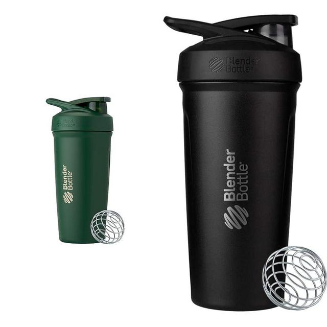 BlenderBottle 24-Ounce Stainless Steel Shaker Cup Bundle with Wire Whisk - Forest and Black