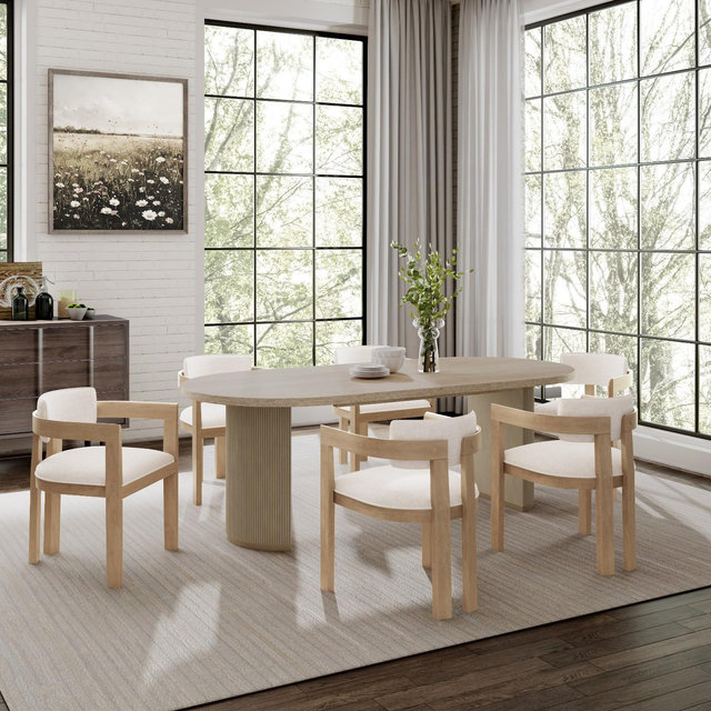 Christopher Knight Home Preyta Rustic 7 Piece Rubberwood Upholstered Dining Set with Double Pedestal Oval Table, Light Ash/Beige