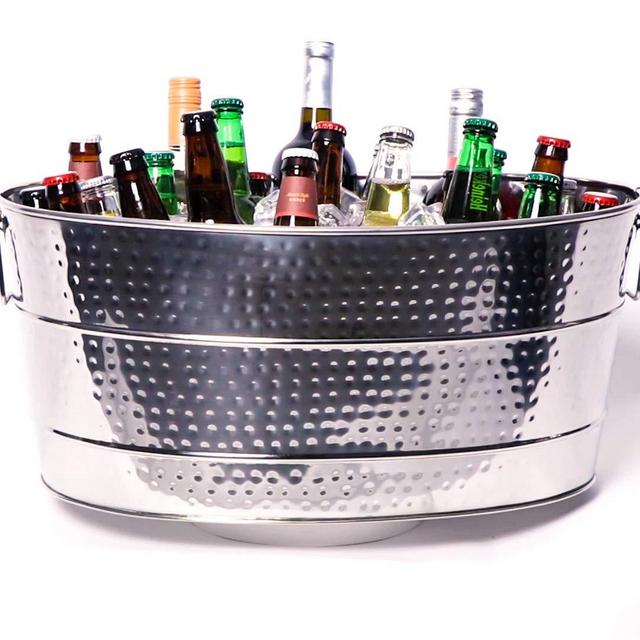BREKX Aspen Heavy-Duty Stainless Steel Beverage Tub - Metal Ice and Drink Bucket, Large 25-Quart Beverage Tub for Parties