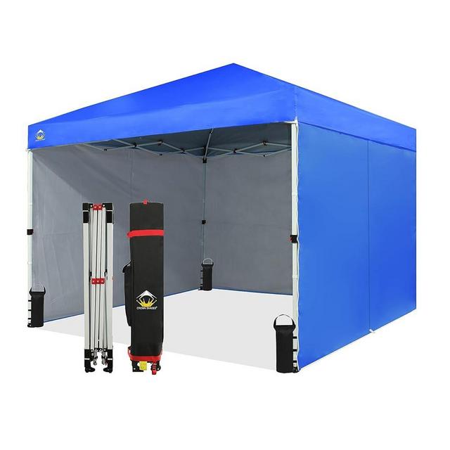 CROWN SHADES 10X10 Comercial Instant Canopy Pop Up Tent with Center Lock (10x10 with 4 Sidewalls, Blue)
