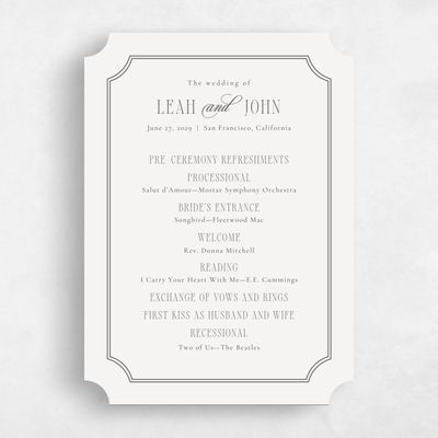 Beige Ticket Wedding Program - Dermot