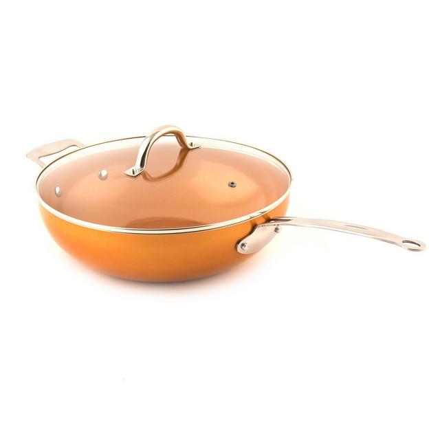 MasterPan Original Copper 12-Inch Non-Stick Wok With Lid