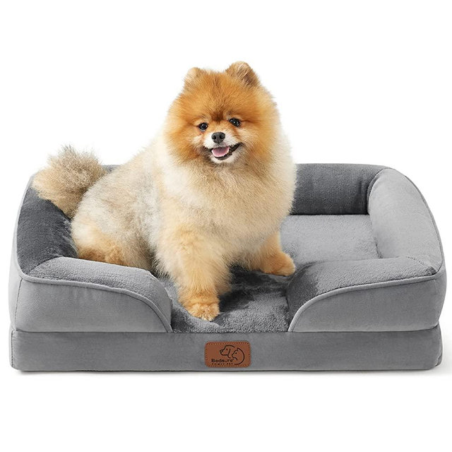 BEDSURE Small Orthopedic Dog Bed, Bolster Dog Beds for Small Dogs - Foam Sofa with Removable Washable Cover, Waterproof Lining and Nonskid Bottom Couch, Grey