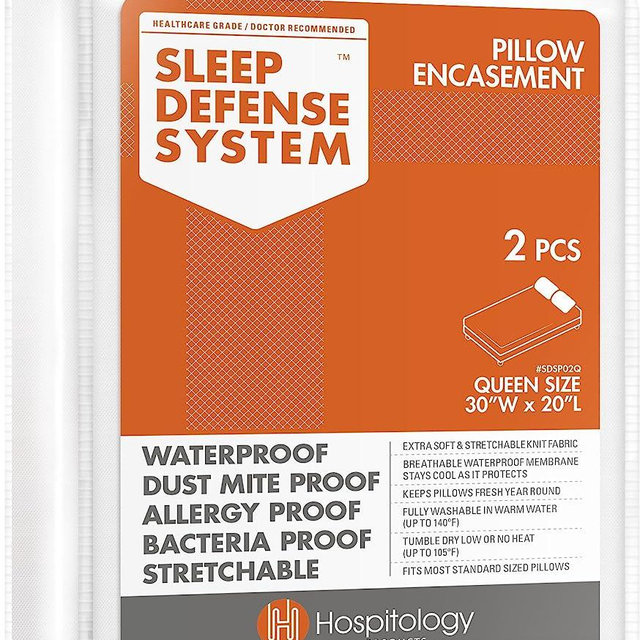 HOSPITOLOGY PRODUCTS Pillow Encasement- Zippered Bed Bug Dust Mite Proof Hypoallergenic - Sleep Defense System - Queen - Waterproof - Set of 2-20" H x 30" W