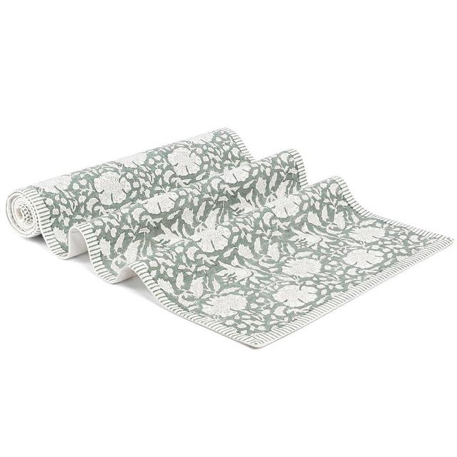 over&back 18x90 Hand-Blocked Printed Cotton Table Runner - Washable Table Runners for a Custom Home Decor Tablescape - Perfect for Coffee Table, Dinner Table, Living Room, and More - Green Floral