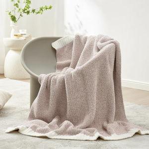 Snuggle Sac Heather Taupe Throw Blanket for Couch, Reversible Super Soft Knitted Blankets Warm Cozy Knit Fuzzy Plush Lightweight Throws for Sofa, Bed, Camping, Picnic, Taupe, 50x60 inches