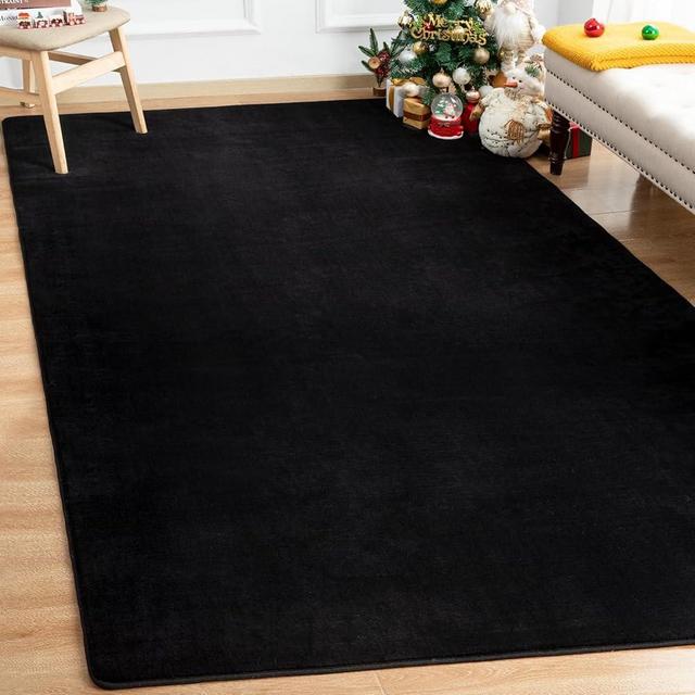 Andecor Shag Area Rug Fluffy Carpets, 5x7 Black Washable Living Room Bedroom Rugs, Soft Fuzzy Indoor Rugs for Dorm Boys Girls Kids Room Nursery Home Decorations