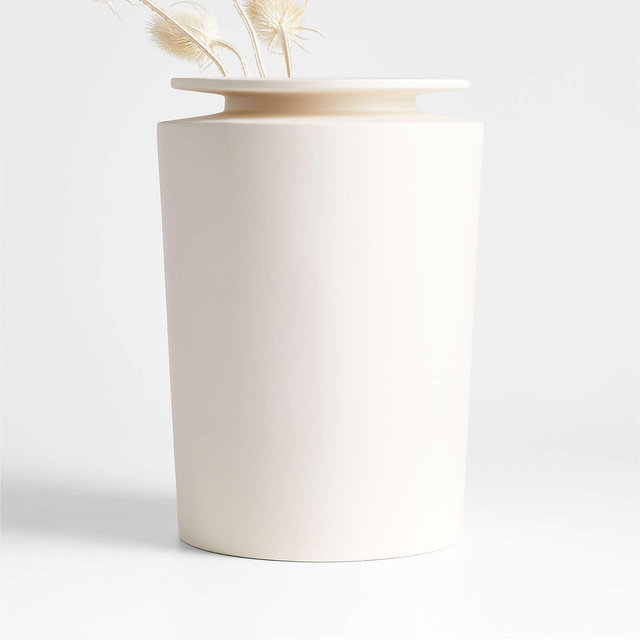 Plateia Medium White Earthenware Vase 12"