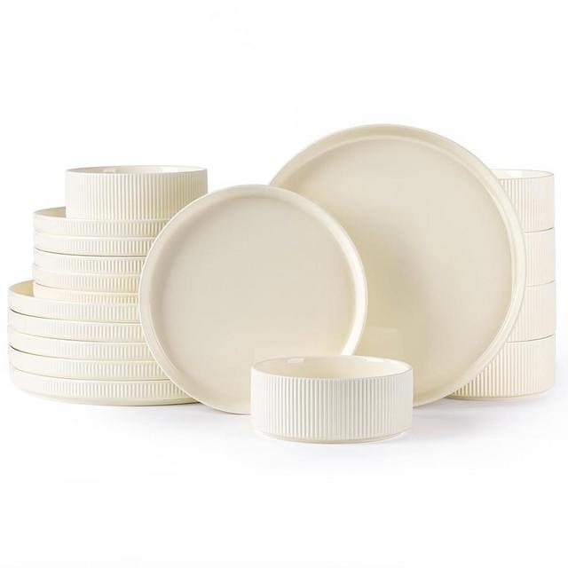 TheTerra Ceramic Dinnerware Sets for 6, 18 Pieces Porcelain Lightweight Plates and Bowls Sets, Scratch Resistant Dish Set, Oven & Microwave & Dishwasher Safe
