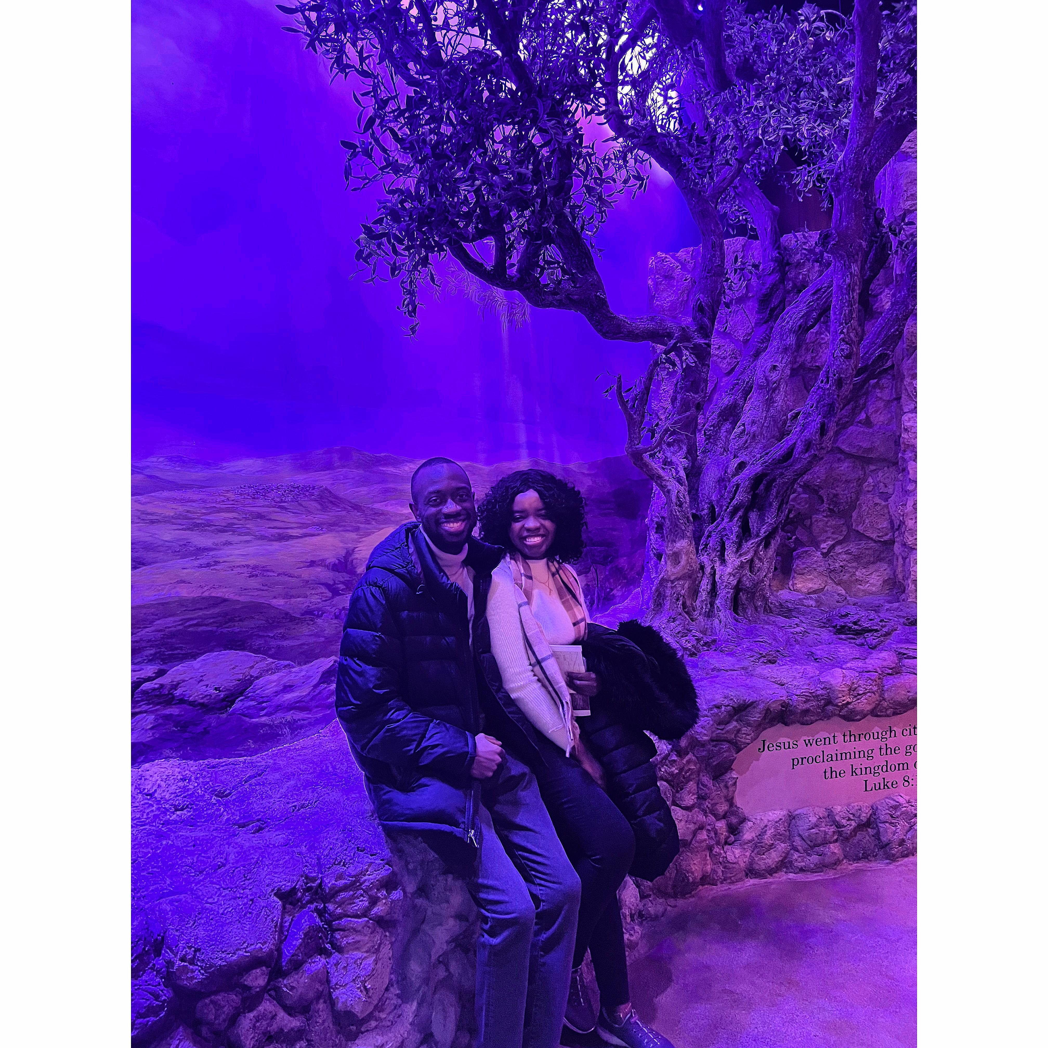 At the Bible Museum. 
We decided to take some Joseph and Mary pictures.