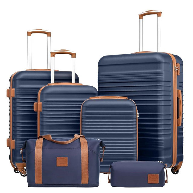 Coolife Luggage Set 3 Piece Luggage Set Carry On Suitcase Hardside Luggage with TSA Lock Spinner Wheels(Navy, 6 piece set)