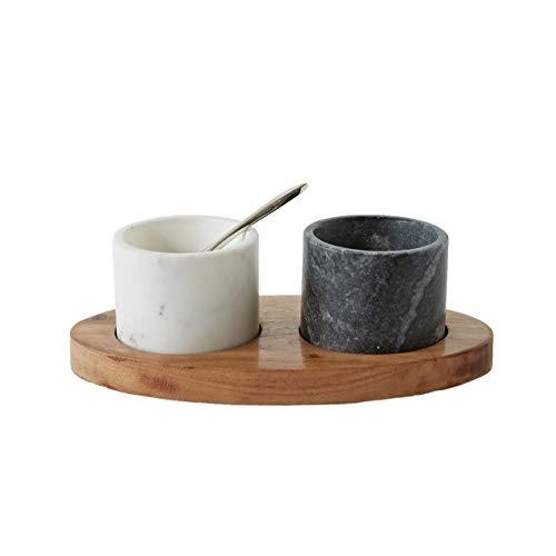 Creative Co-Op 2 Marble Bowls on Mango Wood Base with Salt Spoon