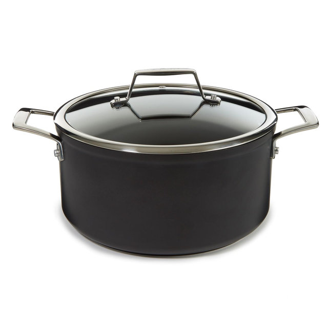 BergHOFF Essentials Non-stick Hard Anodized 10" Stockpot 5.3qt. With Glass Lid, Black