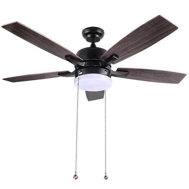 Ceiling Fan, 52" Indoor and Outdoor Ceiling Fan with Lights, Dual-use in Winter and Summer, 5 Plywood Blades, Silent Reversible Motor, Noise ≤50db, Two 25W LED Lights, Zipper Control-CF01