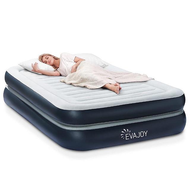 Evajoy Full Size Air Mattress with Built in Pump, 18'' Inflatable Luxury Double High Blow Up Mattress, Easy to Inflate/Quick Set Bed, Durable Portable Waterproof Blue & Grey (EJ-HF001)