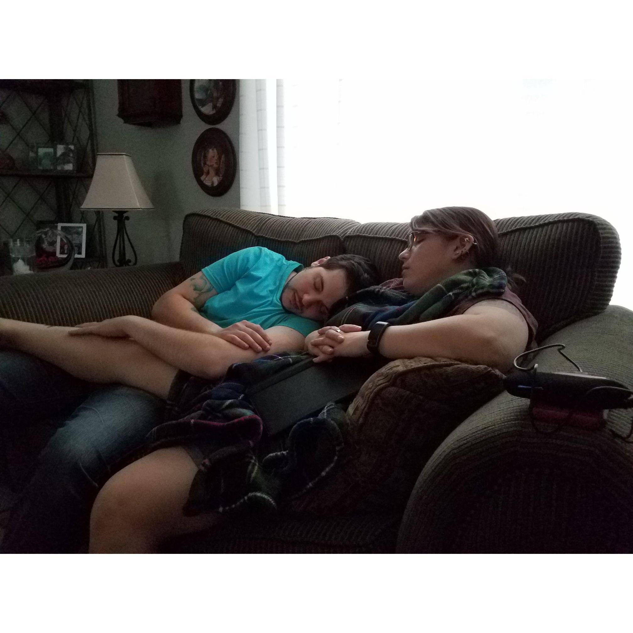 The couch was too comfy!