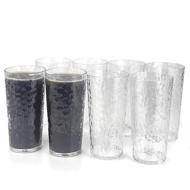 Yalin 24-Ounce Plastic Tumbler Acrylic Drinking Glasses, Reusable Plastic Cups, Stackable, BPA-Free, Shatter Proof, Dishwasher Safe, Set of 8 (Clear)
