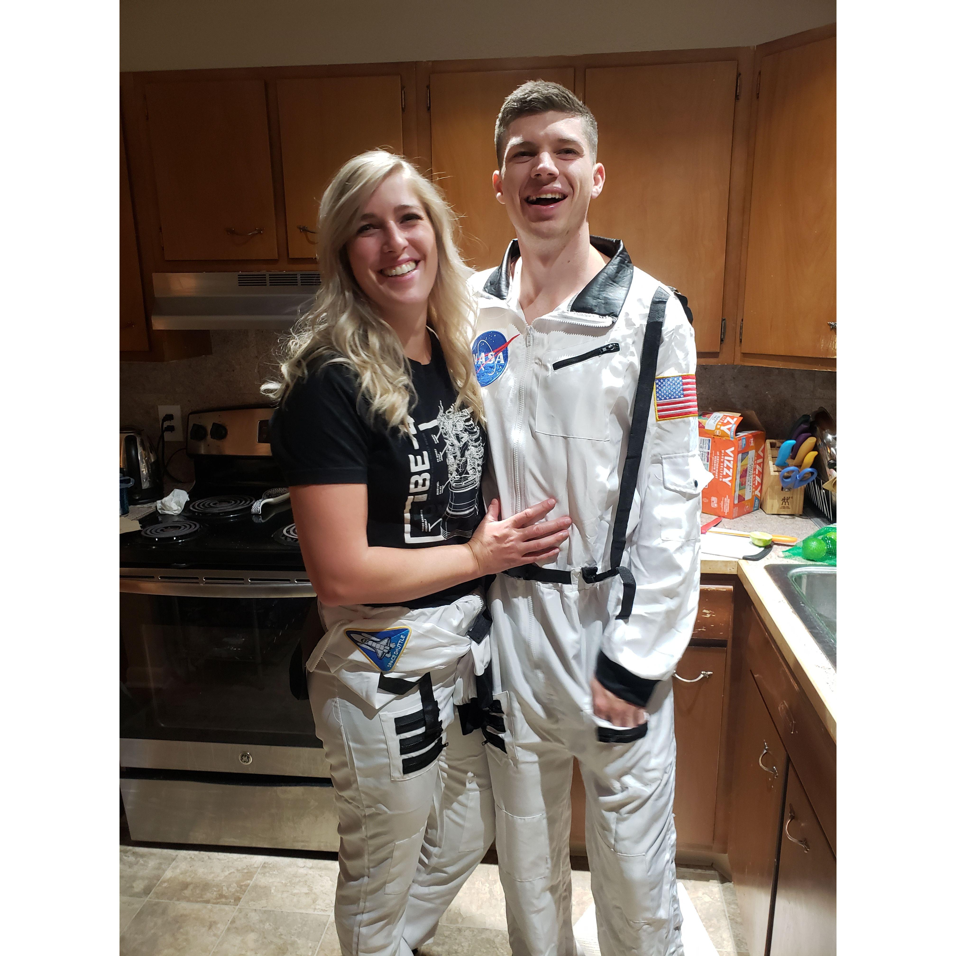 We went as rocket scientists for halloween.. I just used Wade's work shirt :)