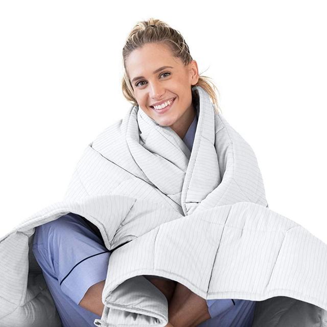 Luna Adult Weighted Blanket - Individual Use - 15 Lbs - 48x72 - Twin / Full Size Bed - 100% Oeko-Tex Cooling Cotton & Glass Beads - USA Designed - Heavy Cool Weight - Grey Striped