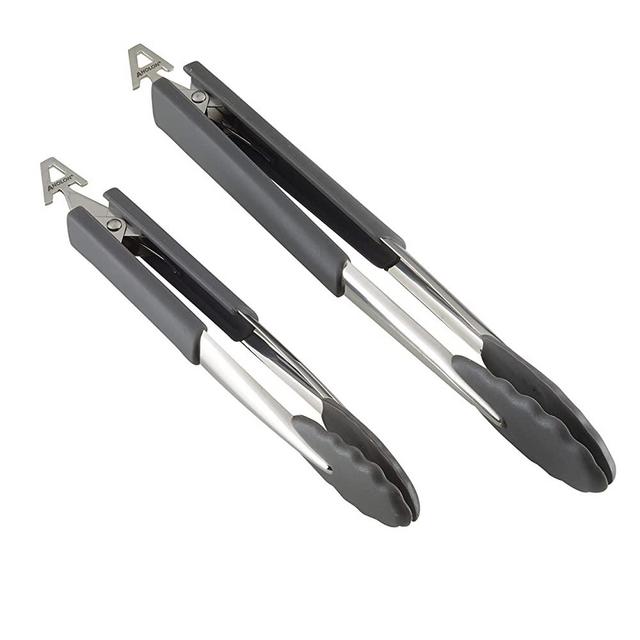 Anolon SureGrip Dishwasher Safe Nonstick Locking Cooking Tongs Set/Salad Serving Tools, 9 Inch and 12 Inch, Graphite Gray