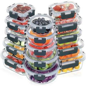 VERONES 30 Pieces Glass Meal Prep Containers Set, Stackable Glass Food Storage Containers with Lids-Airtight Lunch Containers，for Microwave, Oven, Freezer & Dishwasher,Grey