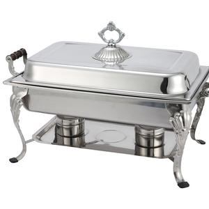 Winco 408-1 Crown Collection Full Size Chafer with Sculpted Wood Handles 8 Qt.