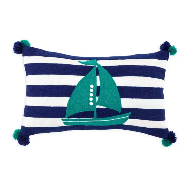 Divine Home™ Embroidered Sailboat Outdoor Pillow, 12" x 20" Coastal Oblong Throw Pillow