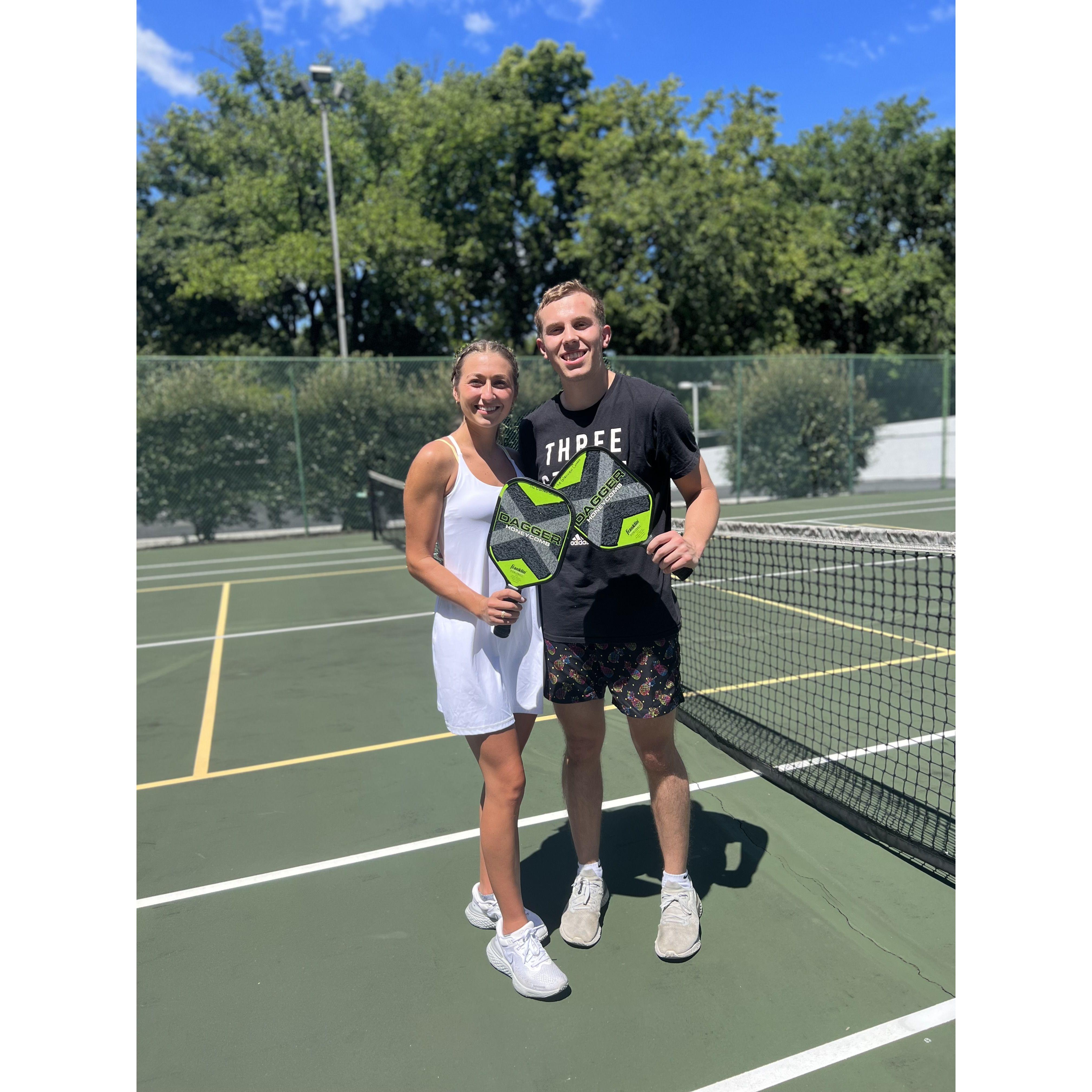 August 12, 2022: Playing many intense rounds of pickleball with Ethan's Grandpa in Louisville