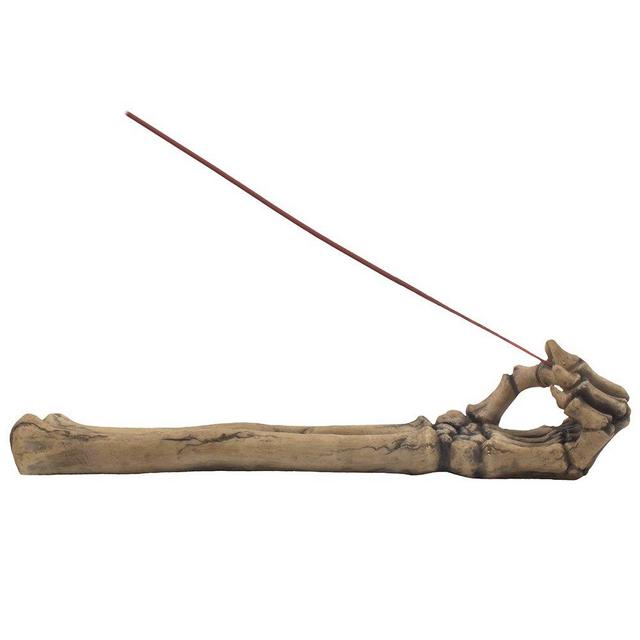 Bone Chilling Skeleton Arm and Hand Incense Stick Holder Display Stand Figurine for Scary Halloween Decorations or Medieval Art & Gothic Home Decor Aromatherapy Incense Burners As Spooky Fantasy Gifts