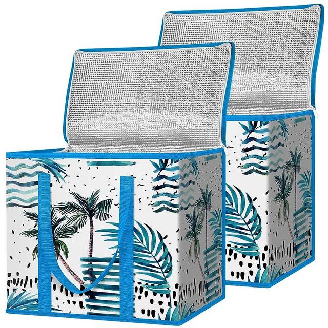 BALEINE 2Pk Insulated Reusable Grocery Bags, Collapsible Cooler Bag for Groceries, Heavy Duty Large Insulated Bag (Island Breeze)