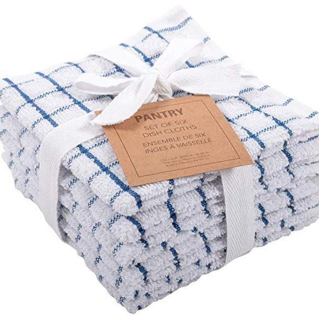 KAF Home Pantry 100% Cotton Checkered Grid Dish Cloths | Set of 6, 12 x 12 Inches | Absorbent and Machine Washable | Perfect for Cleaning Counters, and Any Household Spills - Gray