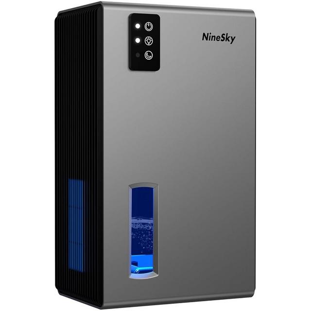 NineSky Dehumidifier for Home, 95 OZ Water Tank, (1000 sq.ft) Dehumidifiers for Bathroom Bedroom Basement with Auto Shut Off,7 Colors LED Light (Gray)