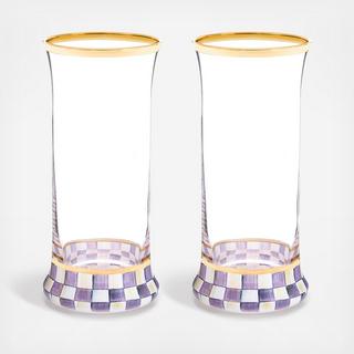 Violet Check Highball Glass, Set of 2